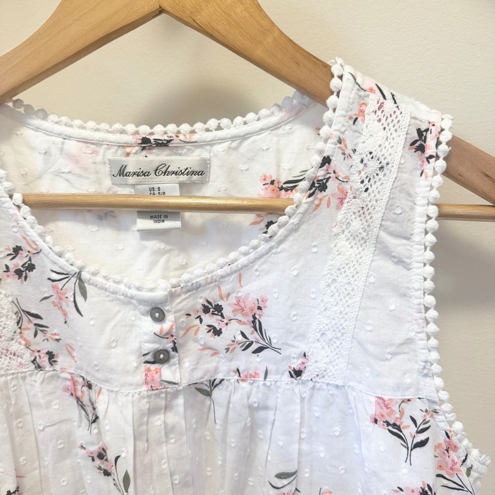 Marisa Christina Vintage 90s NWT Cotton Swiss Dot Floral Nightgown White Small - Picture 2 of 6